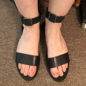 Madewell Black Leather Flat Sandals, Size 10